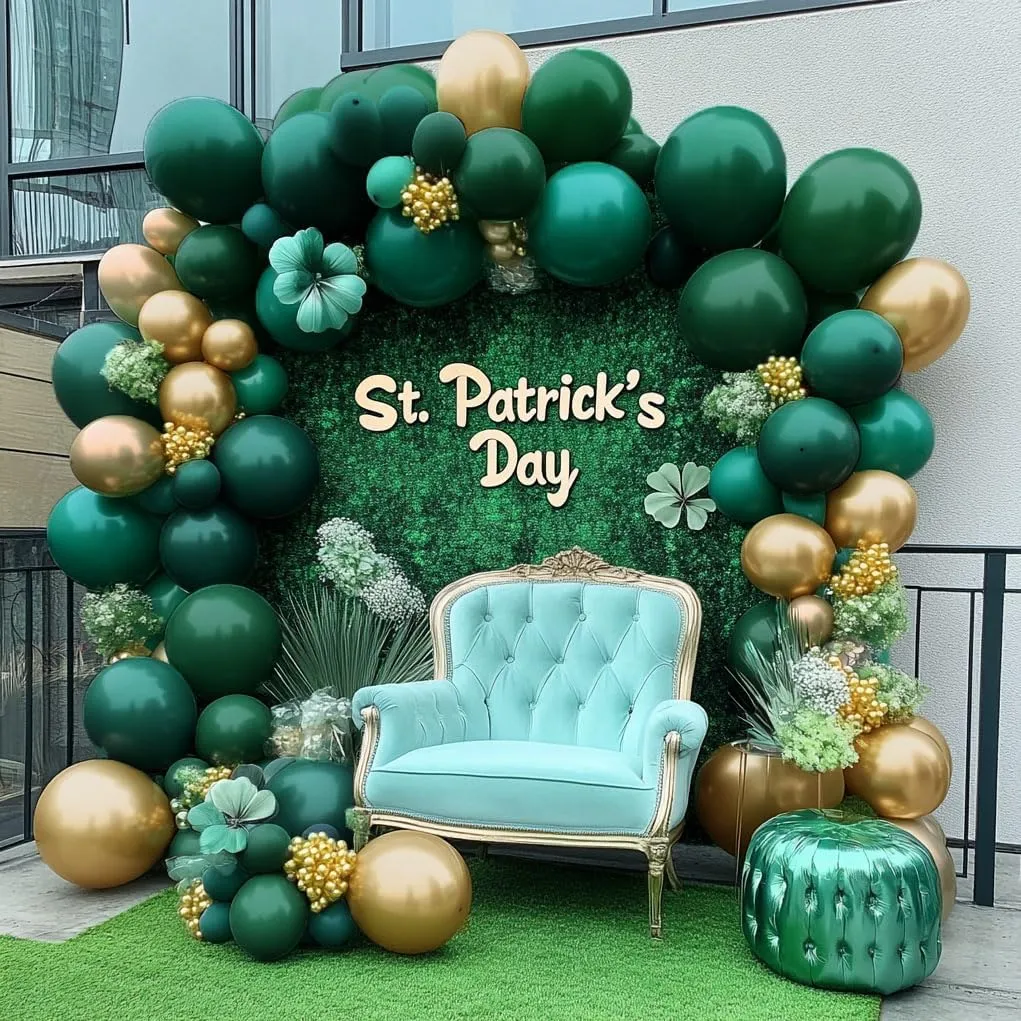 Emerald Green Gold Balloons Garland Double Stuffed Dark Green Gold Balloons Hunter Forest Metallic Arch Kit for Birthday Baby Shower Wedding Graduation Jungle Party Decorations