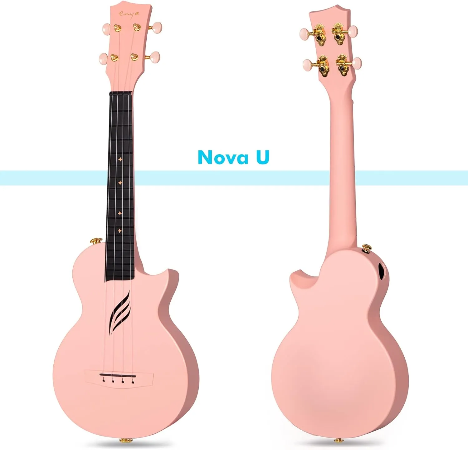 Enya Concert Ukulele Nova U 23’’ Carbon Fiber Travel Ukulele with Beginner Kit includes online lessons, case, strap, capo and strings (Pink)