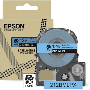 Epson Genuine LABELWORKS 212BMLPX PET (Polyester) Tape Cartridge - Black on Matte Blue Designer Craft Label Maker Tape - 1/2" (12MM) Wide, 26'