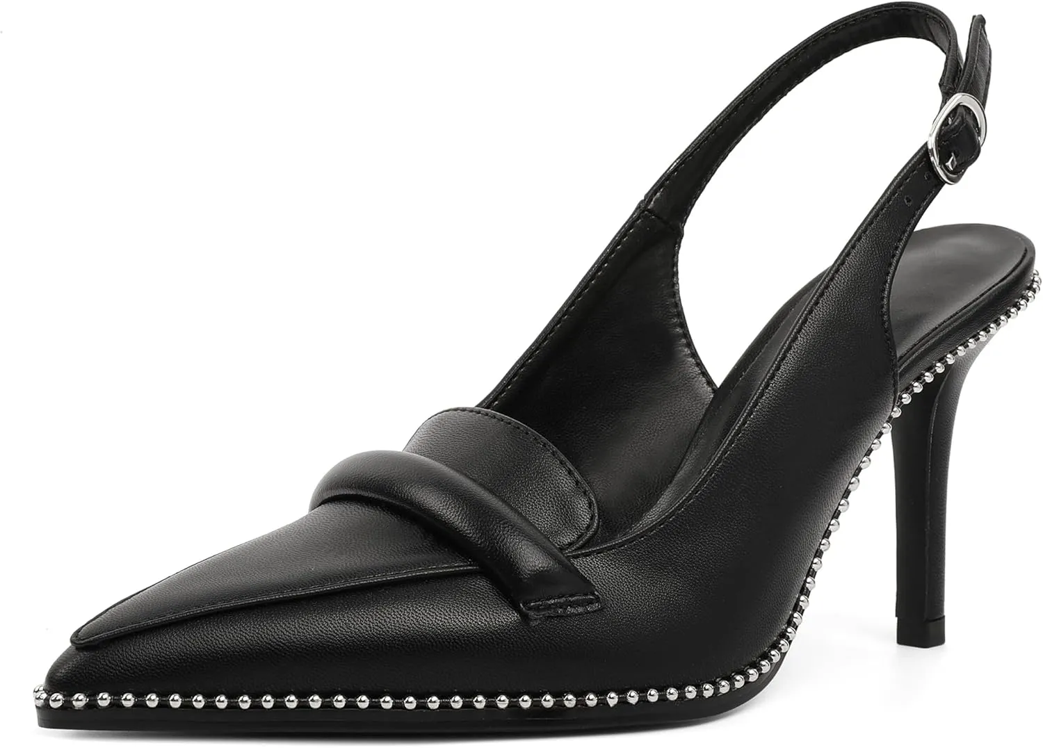 Esvowido Slingback Heels for Women Stilettos Beaded Pointed Toe Shoes Slip On Loafers Pumps High Heel Shoes for Women