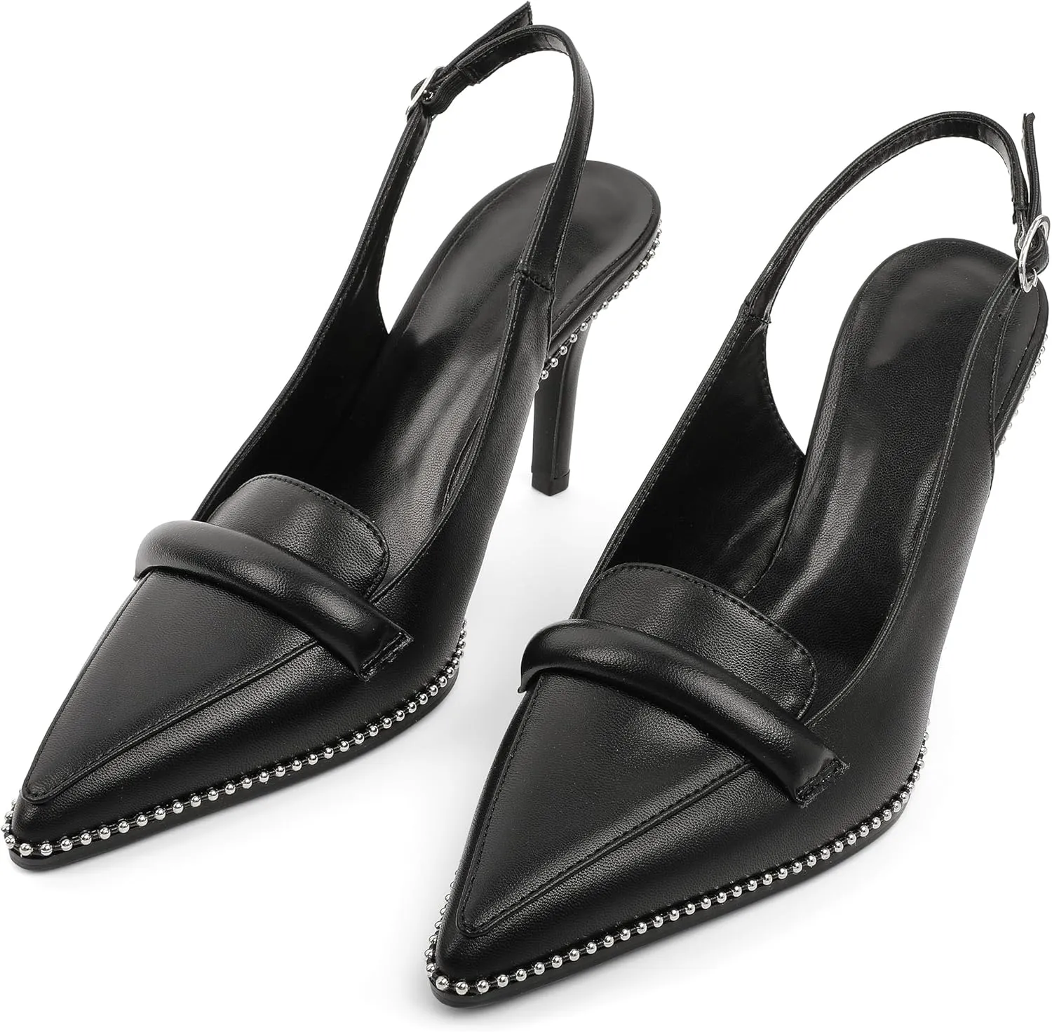 Esvowido Slingback Heels for Women Stilettos Beaded Pointed Toe Shoes Slip On Loafers Pumps High Heel Shoes for Women
