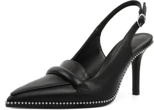 Esvowido Slingback Heels for Women Stilettos Beaded Pointed Toe Shoes Slip On Loafers Pumps High Heel Shoes for Women