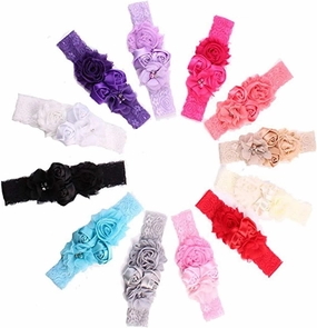 Ever Fairy Chiffon Lace Flower Baby Girls Turban Headband Head Wrap With Pearl