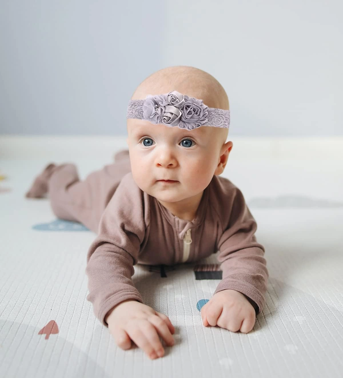 Ever Fairy Chiffon Lace Flower Baby Girls Turban Headband Head Wrap With Pearl
