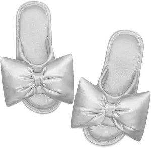 EverFoams Women's Satin Open-Toe Bow Slippers Memory Foam Indoor Bedroom House Shoes
