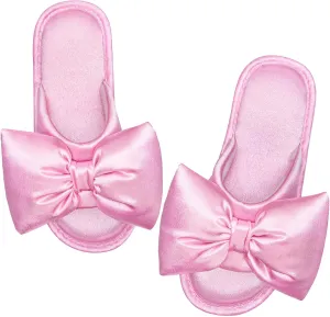 EverFoams Women's Satin Open-Toe Bow Slippers Memory Foam Indoor Bedroom House Shoes
