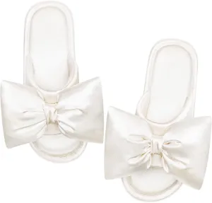 EverFoams Women's Satin Open-Toe Bow Slippers Memory Foam Indoor Bedroom House Shoes