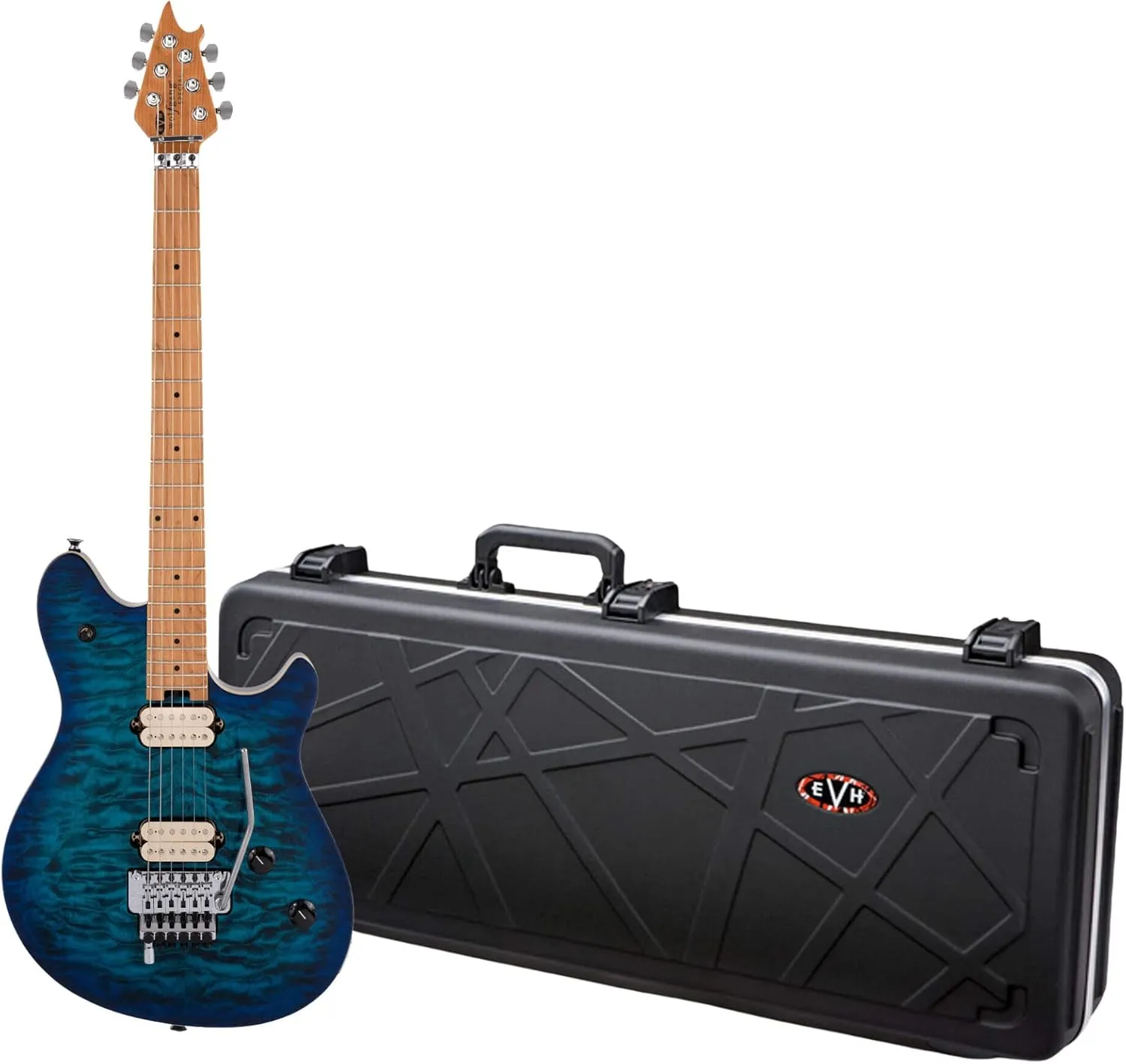 EVH Wolfgang Special QM 6-String Electric Guitar with Maple Fingerboard (Right-Hand, Chlorine Burst) Bundle with EVH Wolfgang Solid Body Electric Guitar Weather-Resistant Hard Case(Black) (2 Items)