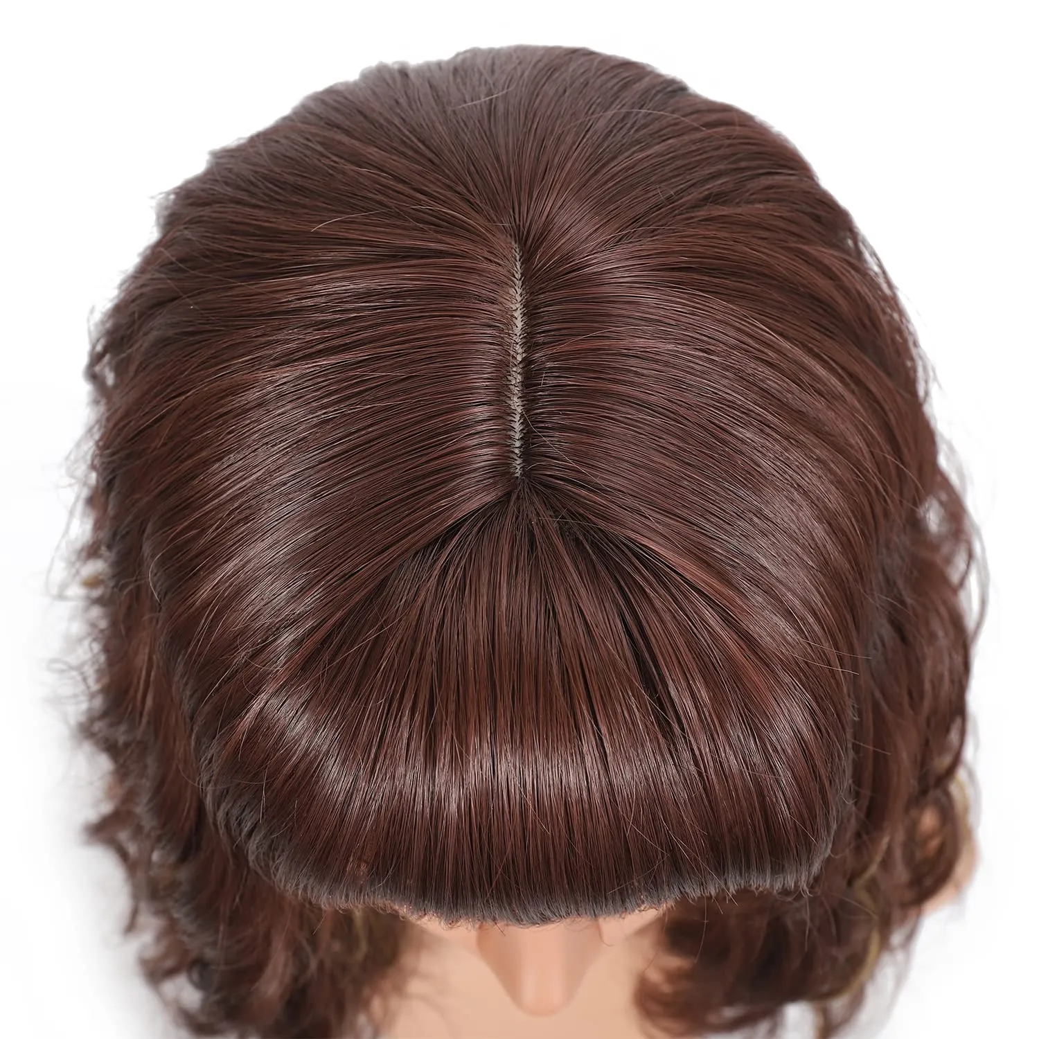 FAELBATY Short Brown Wig Highlight Gold Wigs With Bangs Women's Reddish Brown Mixed Blonde Bob Wig Curly Wavy Synthetic Cosplay Wig Shoulder Length Wig for Girl's Costume Wigs (12" 33/27)
