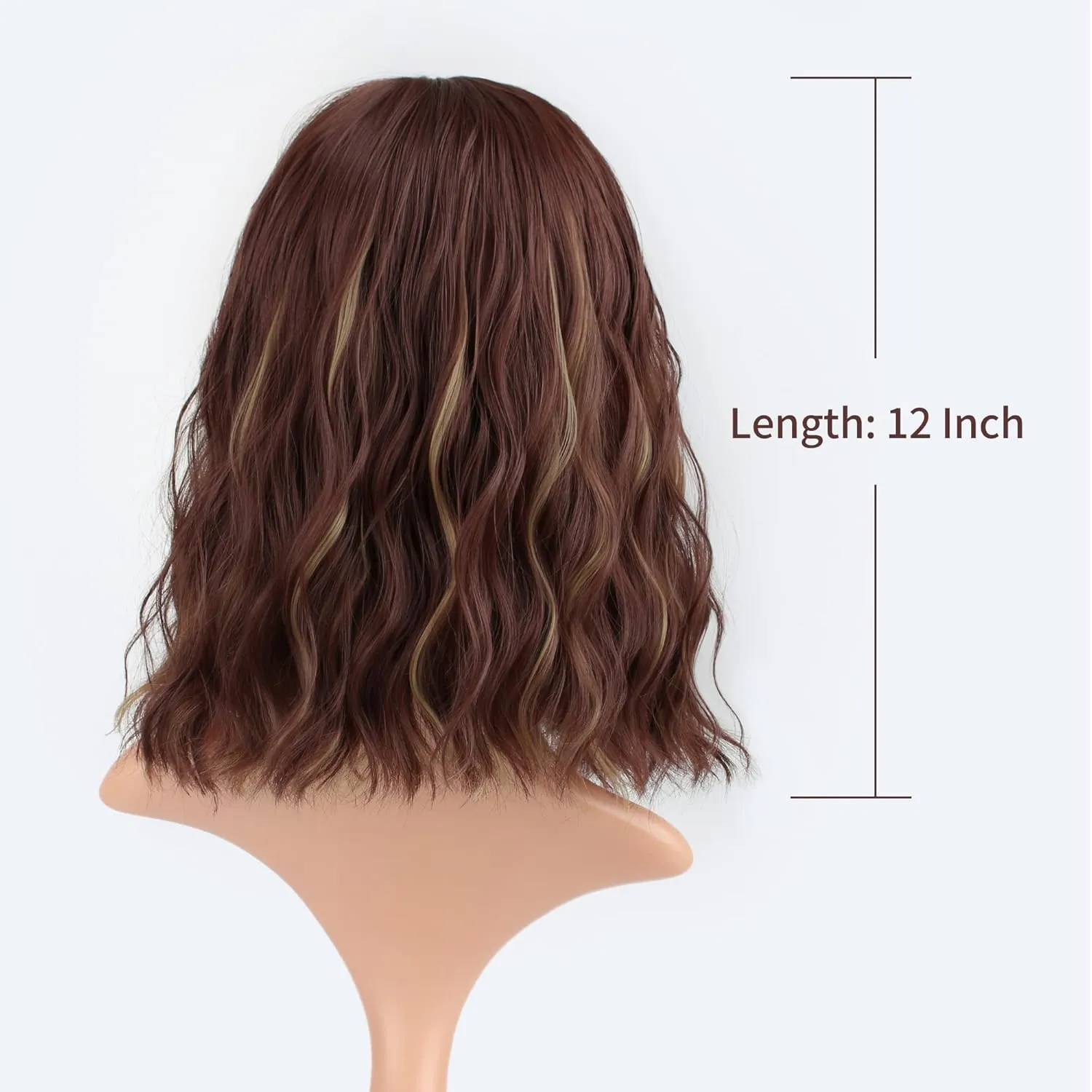 FAELBATY Short Brown Wig Highlight Gold Wigs With Bangs Women's Reddish Brown Mixed Blonde Bob Wig Curly Wavy Synthetic Cosplay Wig Shoulder Length Wig for Girl's Costume Wigs (12" 33/27)