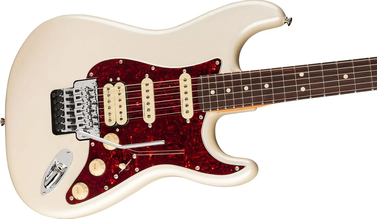 Fender Player II Modified Stratocaster HSS Floyd Rose - Olympic Pearl Bundle with Gig Bag, Strap, Cable, 3-Pack Picks, and Guitar Cleaning Kit