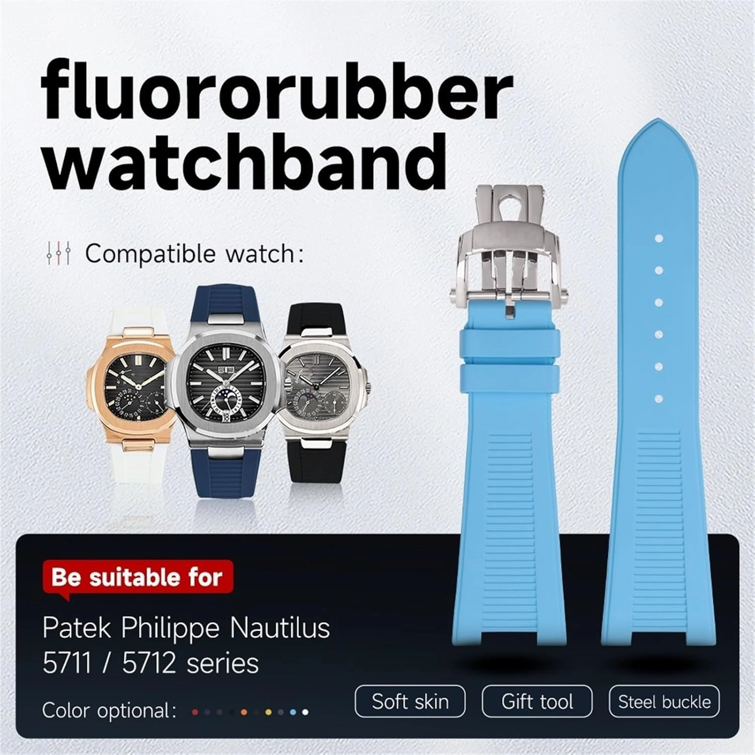 For Patek Philippe Strap For Nautilus Watchband 5711/5712 Original Interface Wristband Accessories FKM Fluororubber WatchBands Gold End Link