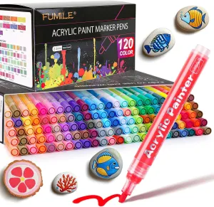 FUMILE 120 Color Acrylic Paint Marker, Include Metallic Color(28PCS),Blink Color(12 PCS),Classic Color(80PCS). Paint Markers Acrylic Marker Ideal for Rock, Wood, Metal, Plastic, Glass, Easter Egg.