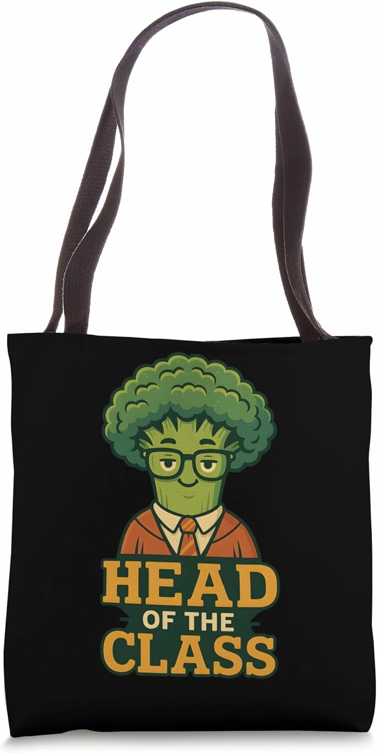 Funny Broccoli Teacher Cartoon School Humor Tote Bag