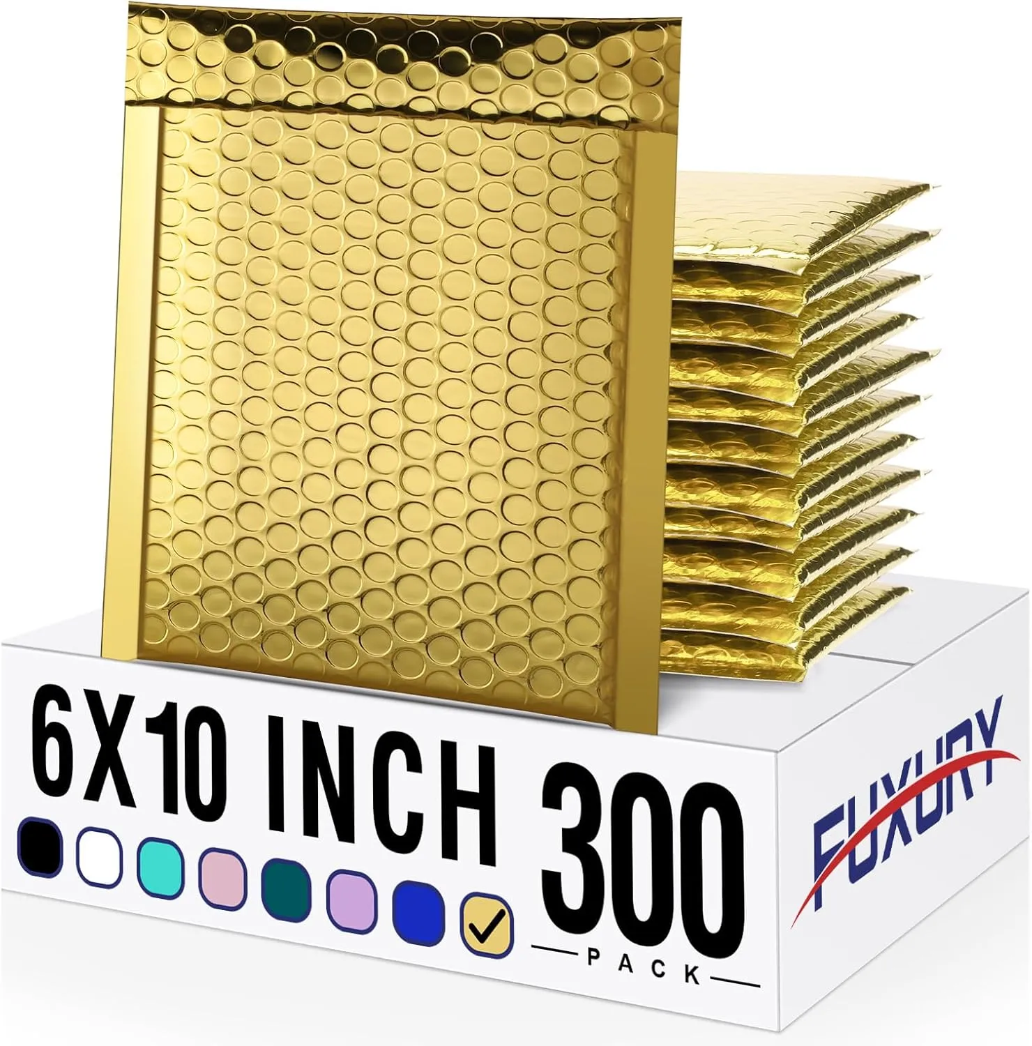 Fuxury Bubble Mailers 6x10" 300 Pack, Strong Adhesion and Thick Metallic Bubble Envelopes,Waterproof Padded Envelopes,Durable Padded Mailers Packing Bag for Jewelry, Makeup Supplies，Bulk #0 Gold