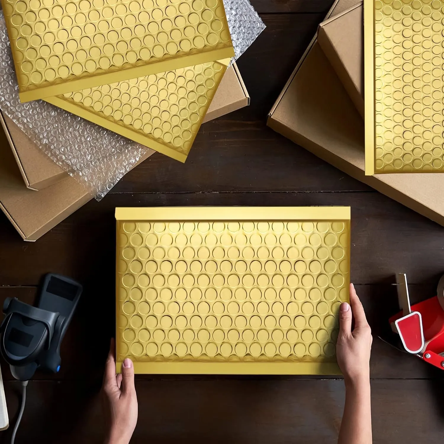 Fuxury Bubble Mailers 6x10" 300 Pack, Strong Adhesion and Thick Metallic Bubble Envelopes,Waterproof Padded Envelopes,Durable Padded Mailers Packing Bag for Jewelry, Makeup Supplies，Bulk #0 Gold