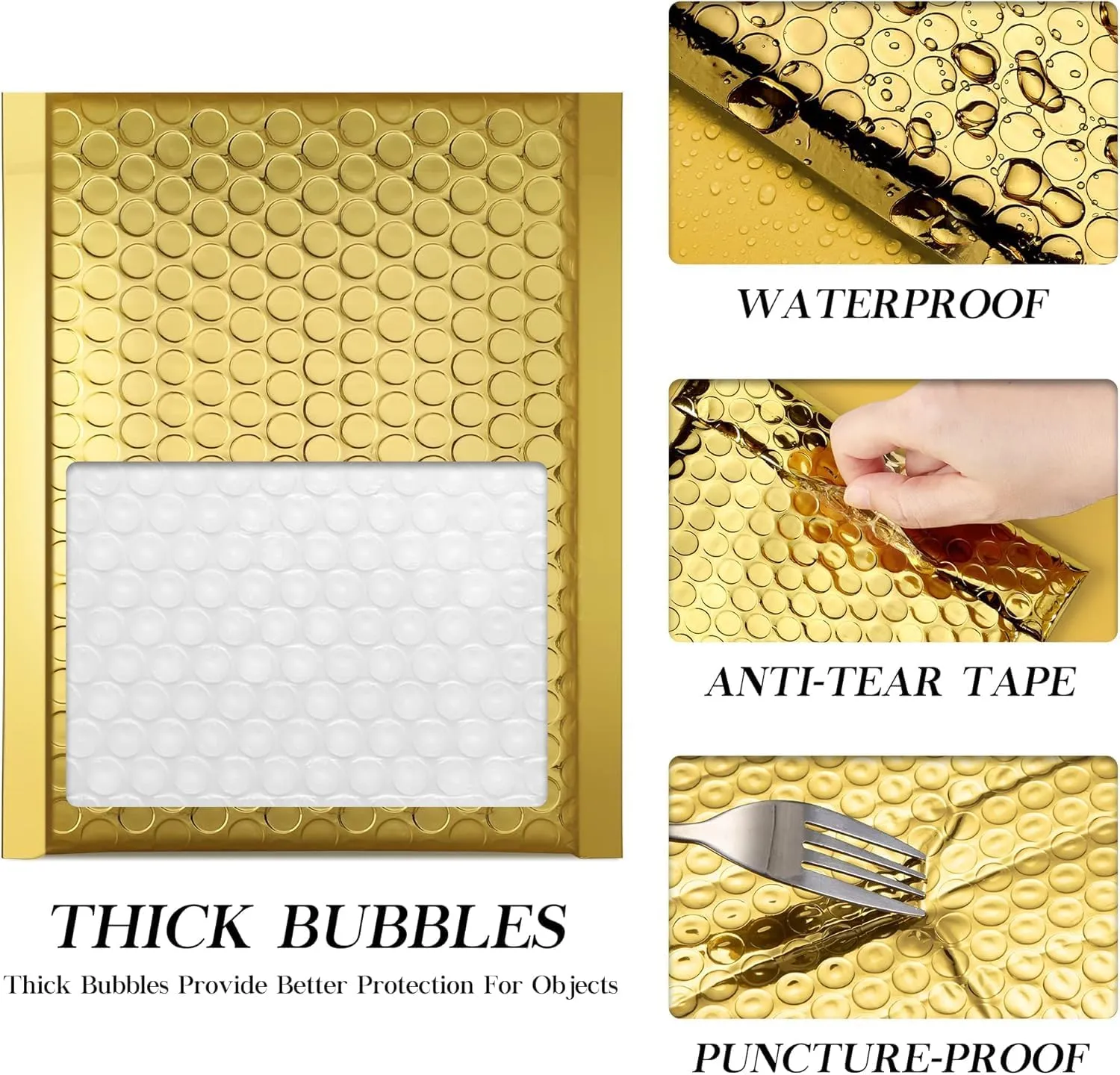 Fuxury Bubble Mailers 6x10" 300 Pack, Strong Adhesion and Thick Metallic Bubble Envelopes,Waterproof Padded Envelopes,Durable Padded Mailers Packing Bag for Jewelry, Makeup Supplies，Bulk #0 Gold