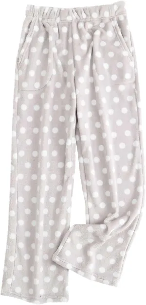 Fuzzy Flannel Pajama Pants for Women Comfy Soft Fluffy Plush Polka Dot Pj Pants High Waisted Wide Leg Lounge Pants