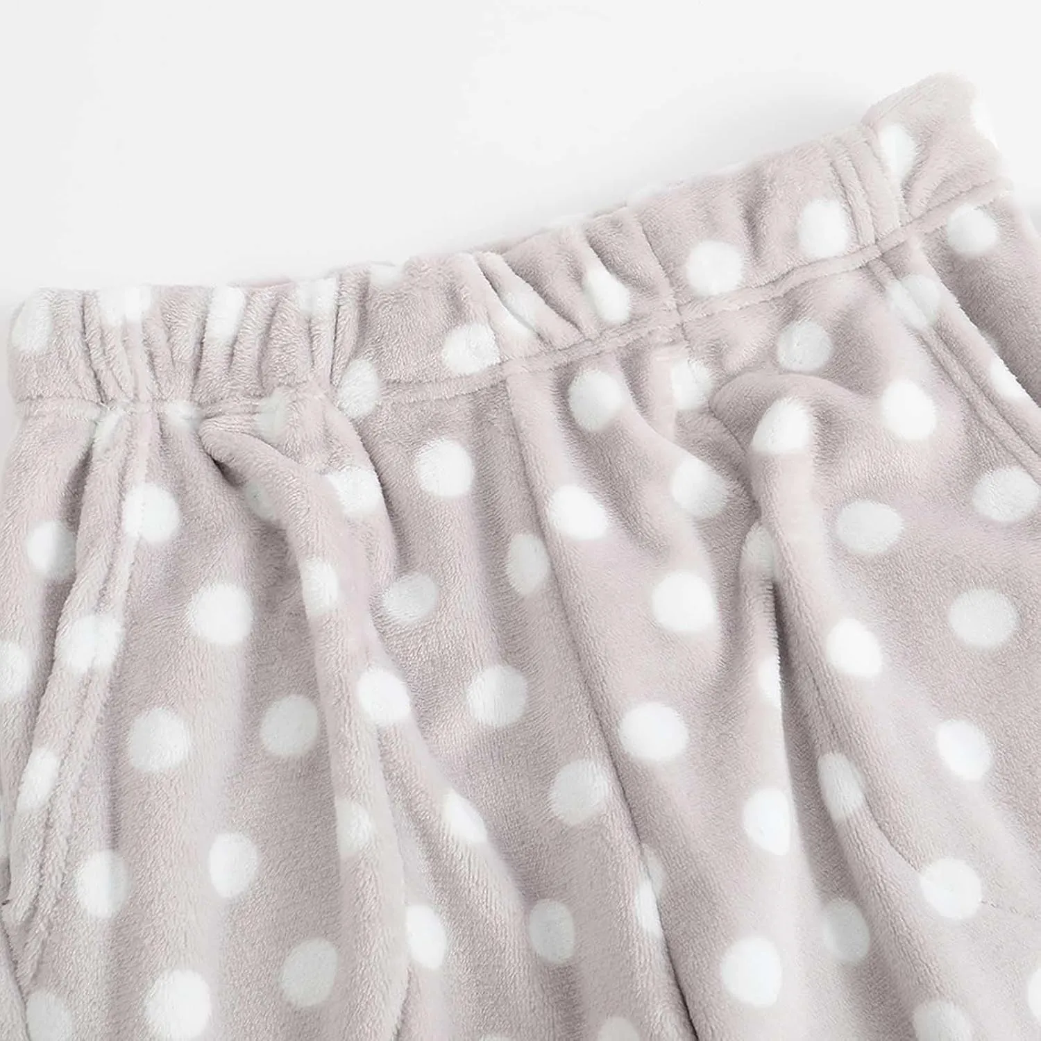 Fuzzy Flannel Pajama Pants for Women Comfy Soft Fluffy Plush Polka Dot Pj Pants High Waisted Wide Leg Lounge Pants
