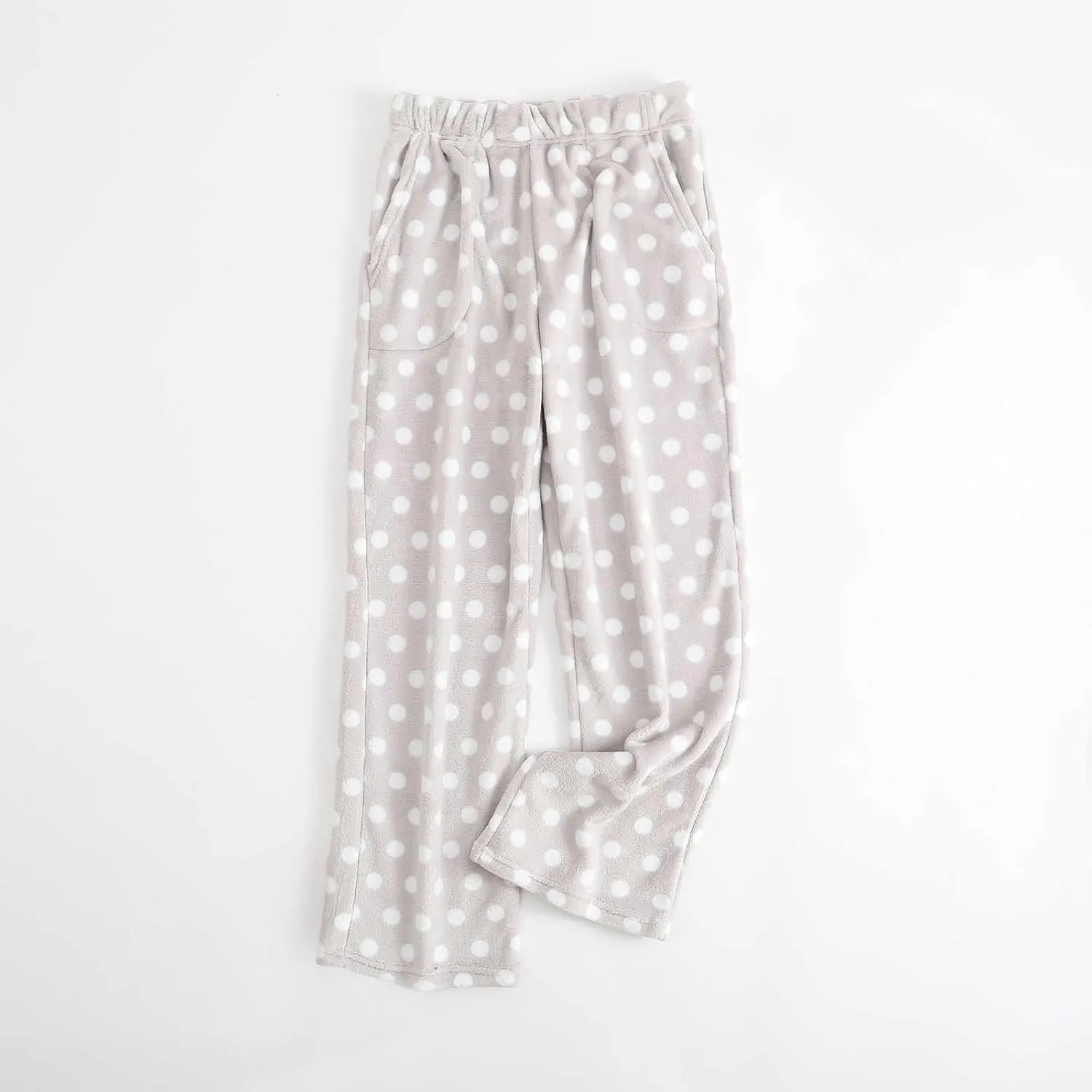 Fuzzy Flannel Pajama Pants for Women Comfy Soft Fluffy Plush Polka Dot Pj Pants High Waisted Wide Leg Lounge Pants