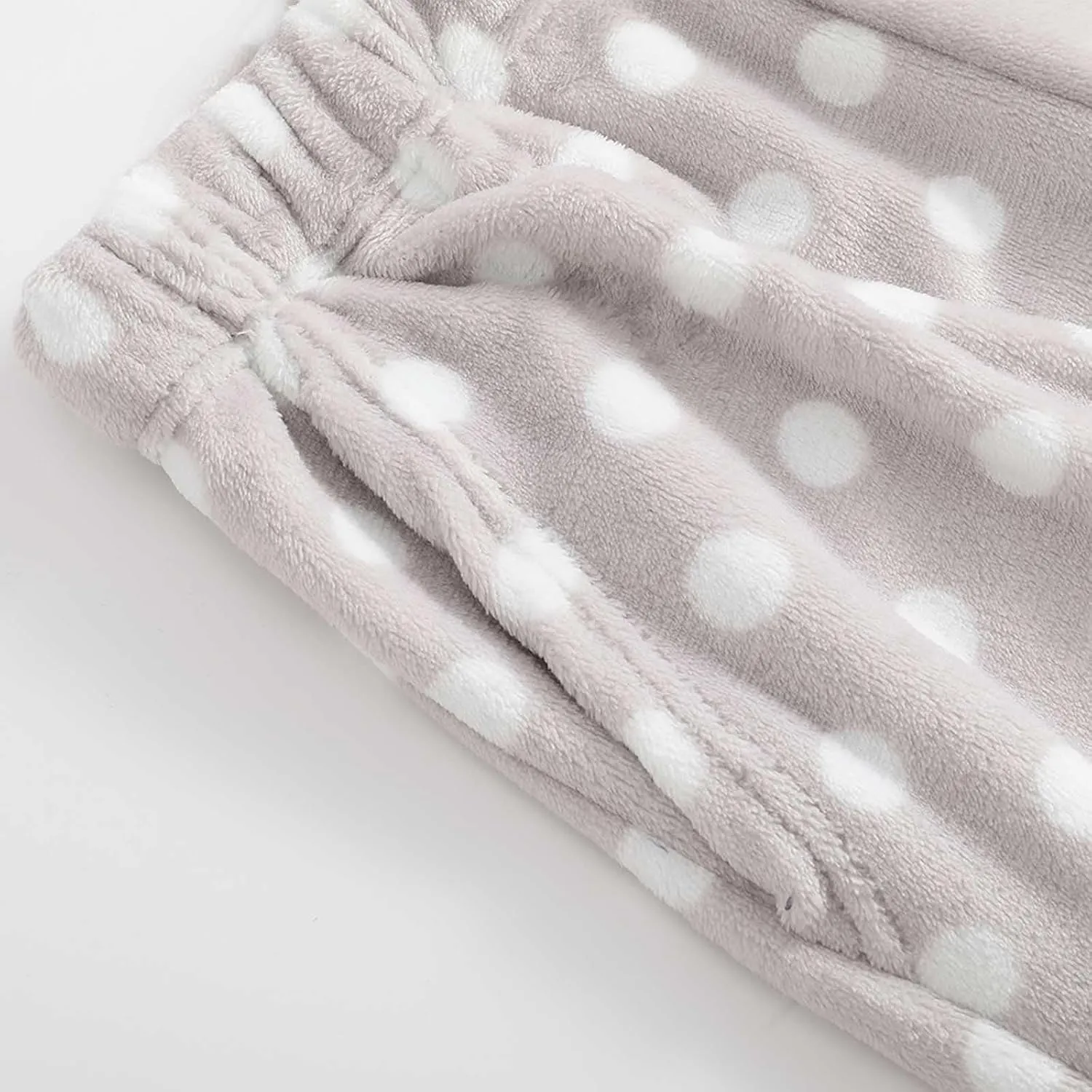 Fuzzy Flannel Pajama Pants for Women Comfy Soft Fluffy Plush Polka Dot Pj Pants High Waisted Wide Leg Lounge Pants