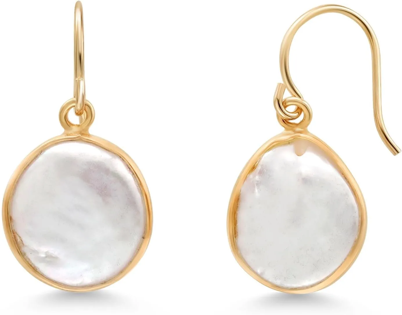 Gem Stone King 18K Yellow Gold Plated 12MM Cultured Freshwater Pearl French Wire Dangle Hook Earrings For Women