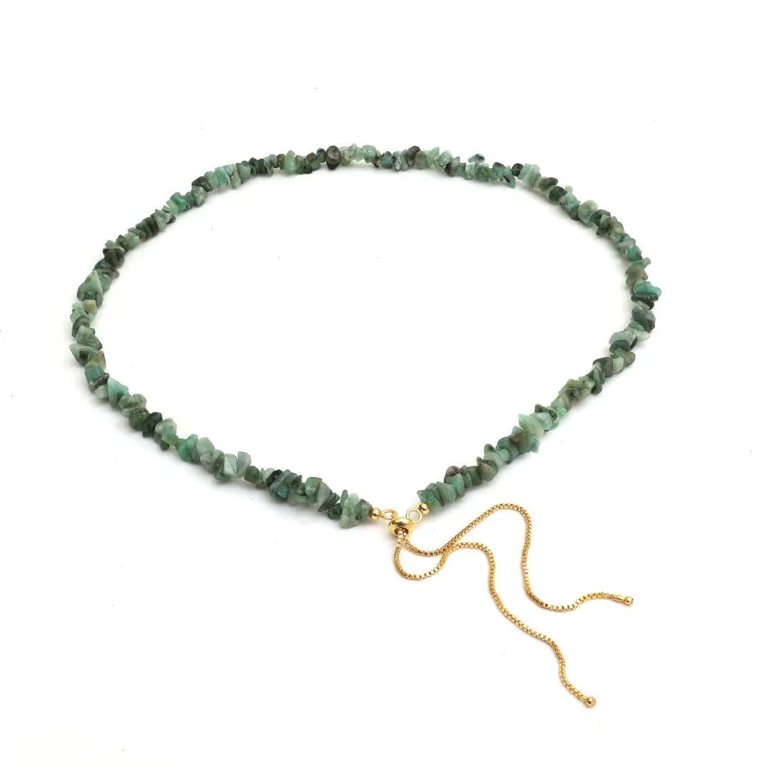 Gempires Green Emerald Crystal Beaded Necklace May Birthstone Gemstone Jewelry Hypoallergenic 24 Inch Gold Plated Handmade Slider Necklaces For Women.
