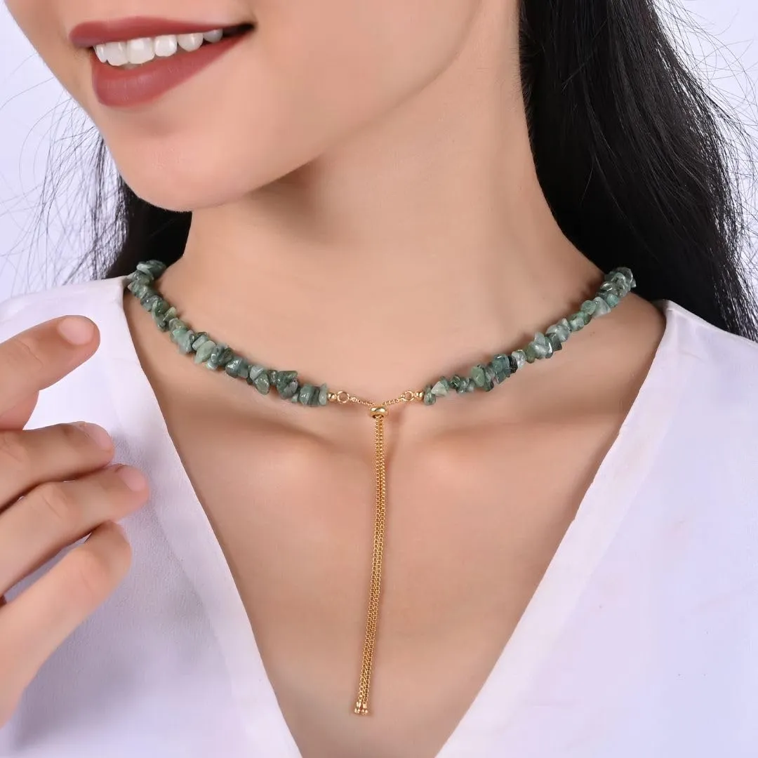 Gempires Green Emerald Crystal Beaded Necklace May Birthstone Gemstone Jewelry Hypoallergenic 24 Inch Gold Plated Handmade Slider Necklaces For Women.