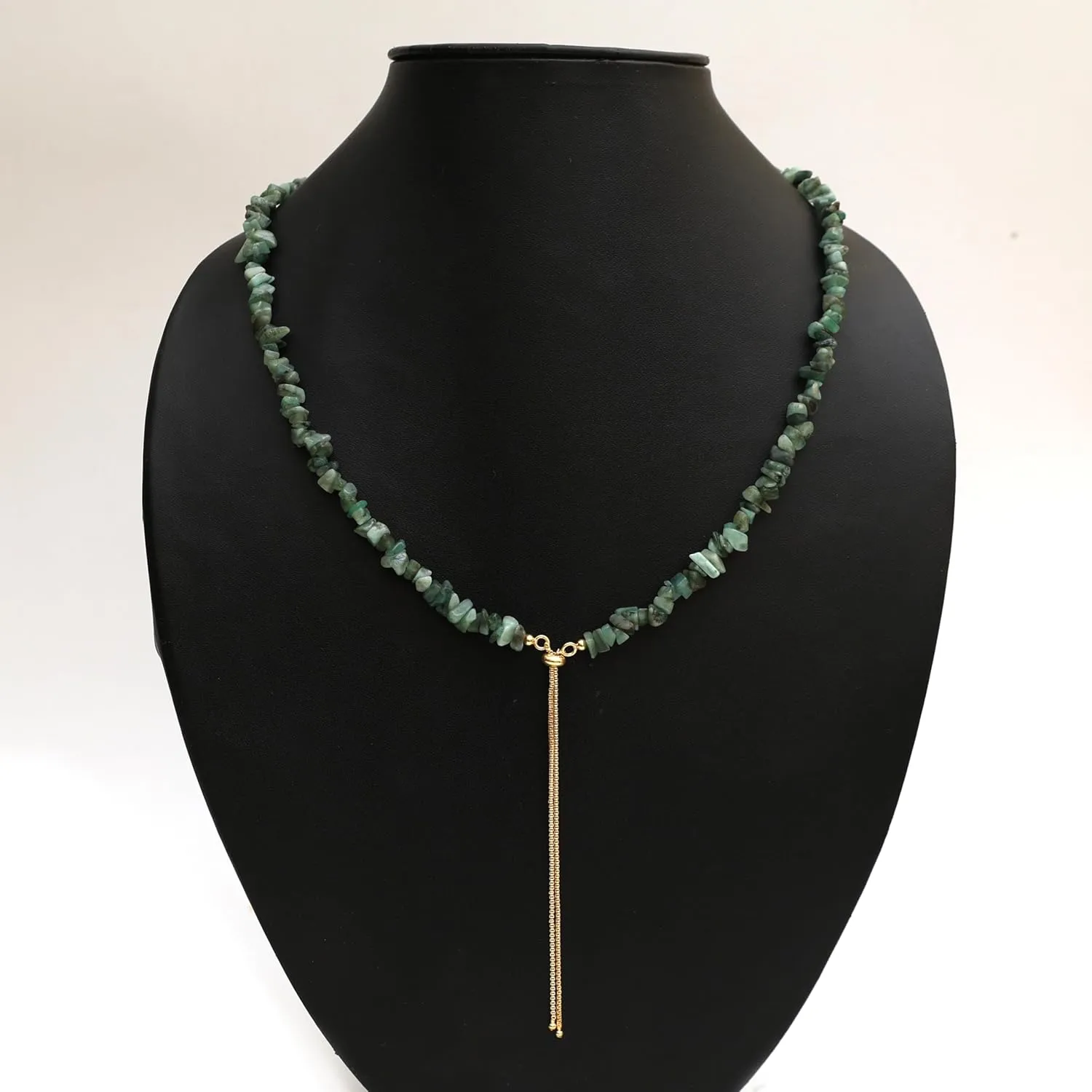 Gempires Green Emerald Crystal Beaded Necklace May Birthstone Gemstone Jewelry Hypoallergenic 24 Inch Gold Plated Handmade Slider Necklaces For Women.