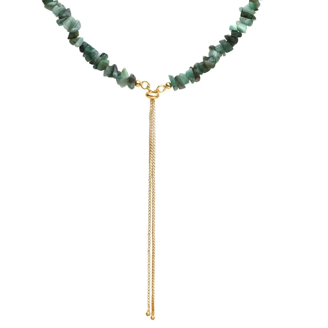 Gempires Green Emerald Crystal Beaded Necklace May Birthstone Gemstone Jewelry Hypoallergenic 24 Inch Gold Plated Handmade Slider Necklaces For Women.