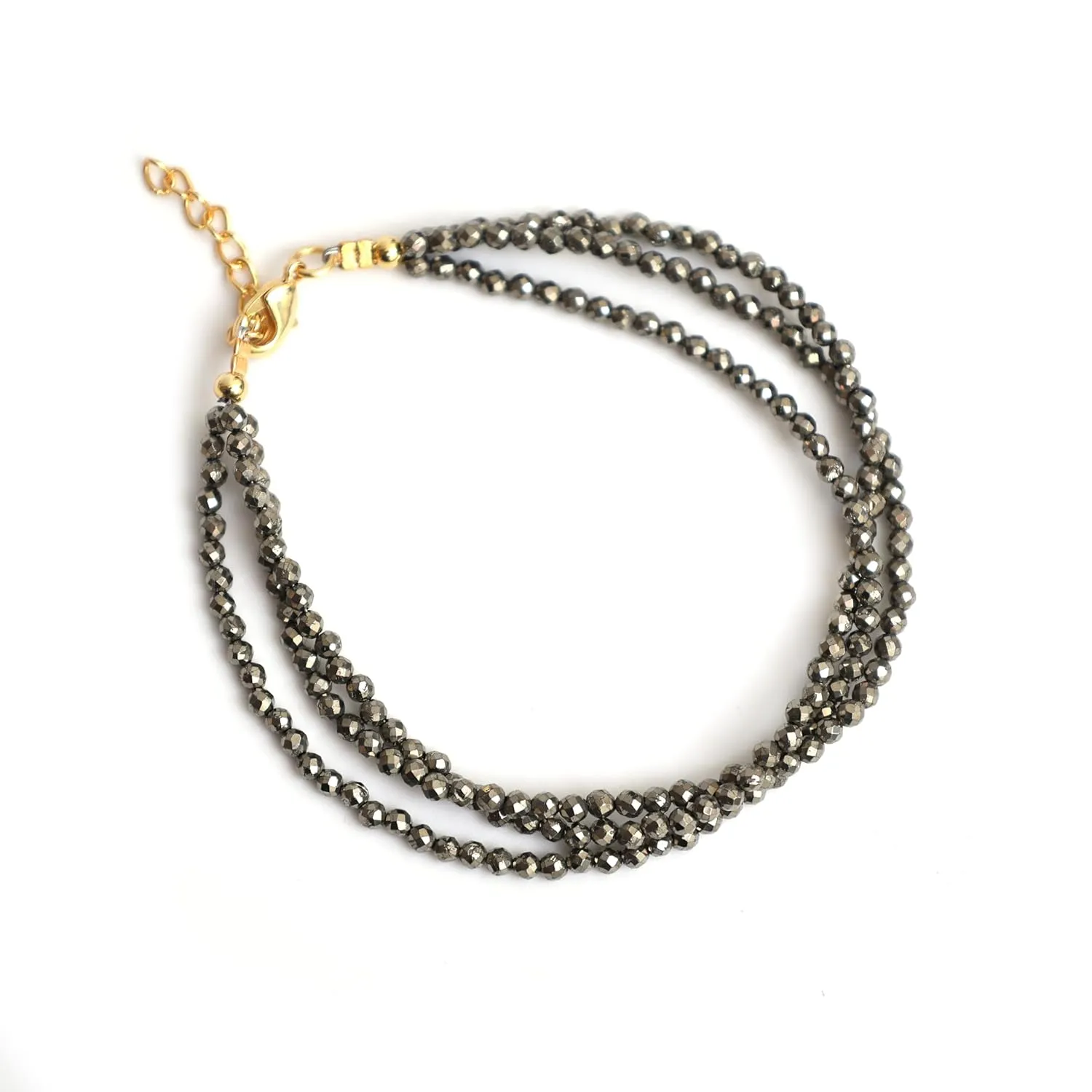 Gempires Handmade Pyrite Beaded Bracelet Multi Strand Gemstone Jewelry Hypoallergenic 8 Inch Gold Plated Stylish Western Jewelry For Women