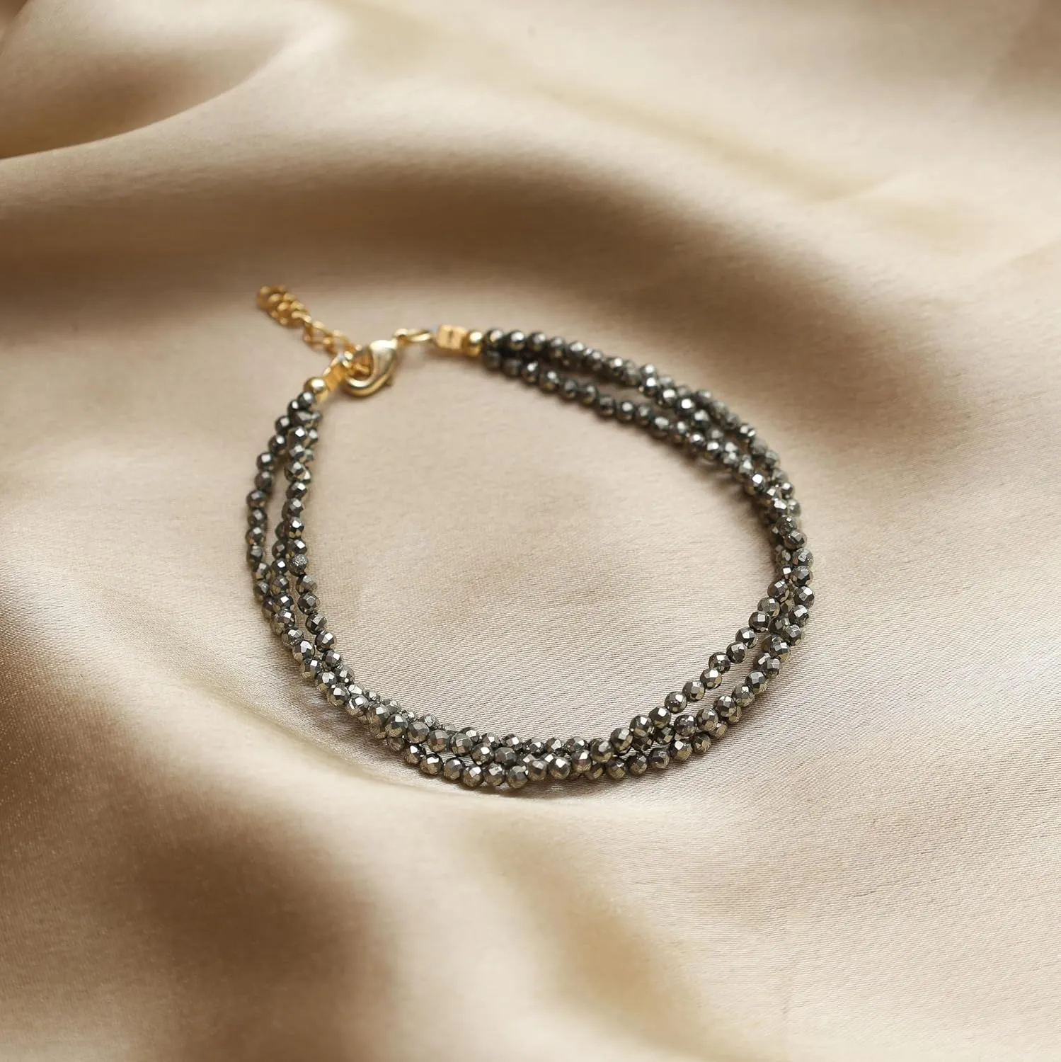 Gempires Handmade Pyrite Beaded Bracelet Multi Strand Gemstone Jewelry Hypoallergenic 8 Inch Gold Plated Stylish Western Jewelry For Women
