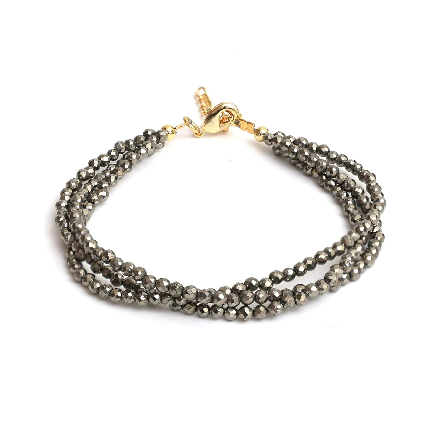 Gempires Handmade Pyrite Beaded Bracelet Multi Strand Gemstone Jewelry Hypoallergenic 8 Inch Gold Plated Stylish Western Jewelry For Women