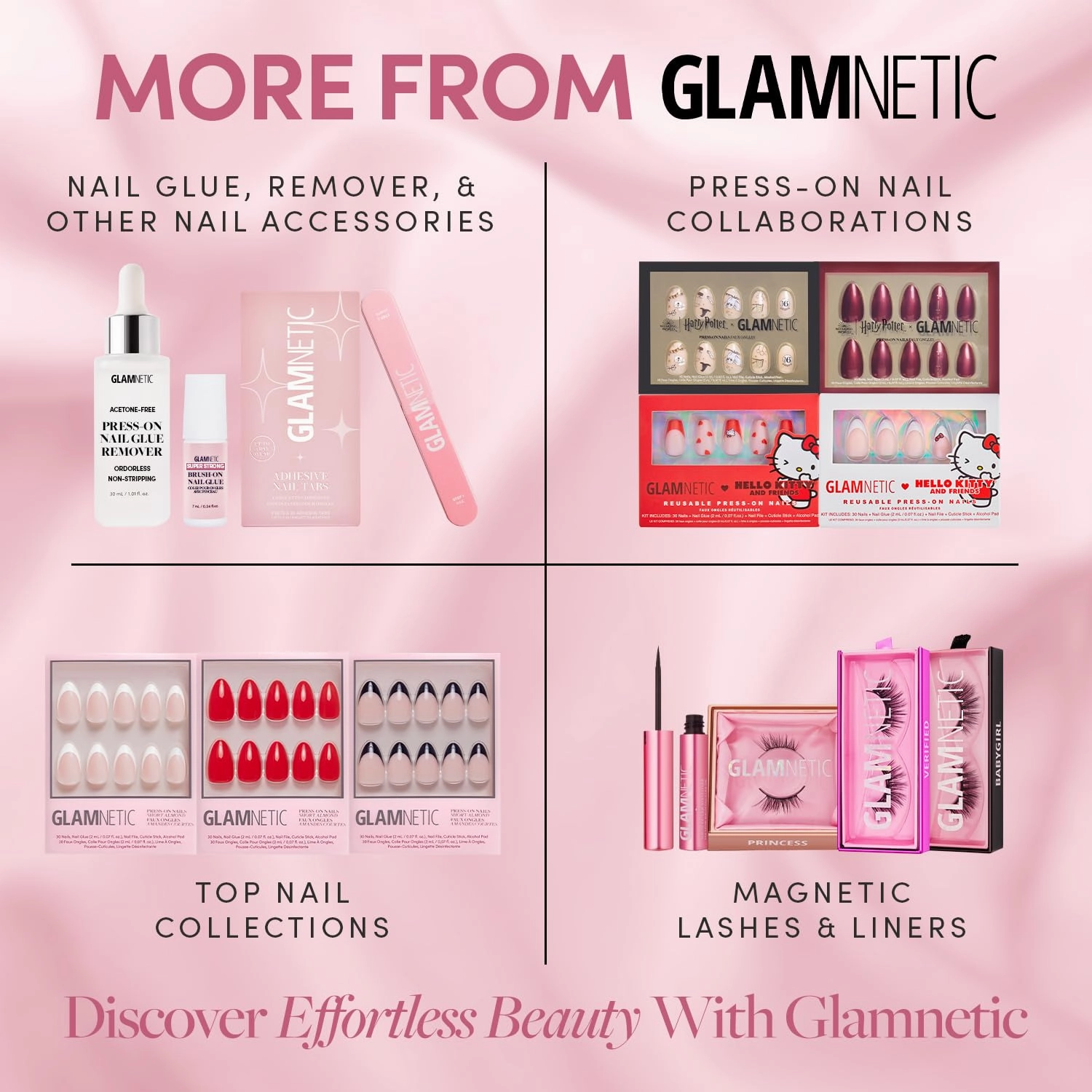 Glamnetic Press On Nails - Fairy Dust | Short Oval Beige-Pink Nails with a Mesmerizing Metallic Finish | 15 Sizes - 30 Nail Kit with Glue