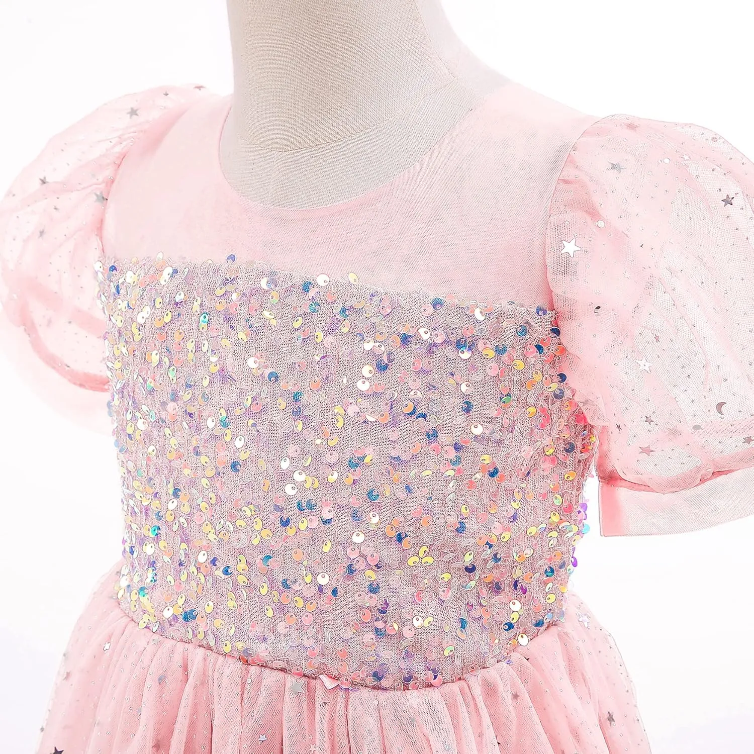 Glamulice Flower Girls Sparkle Tulle Puff Sleeves Vintage Dress Princess Wedding Bridesmaid Party Holiday Dresses