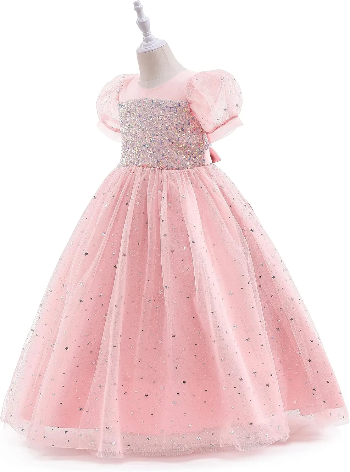 Glamulice Flower Girls Sparkle Tulle Puff Sleeves Vintage Dress Princess Wedding Bridesmaid Party Holiday Dresses