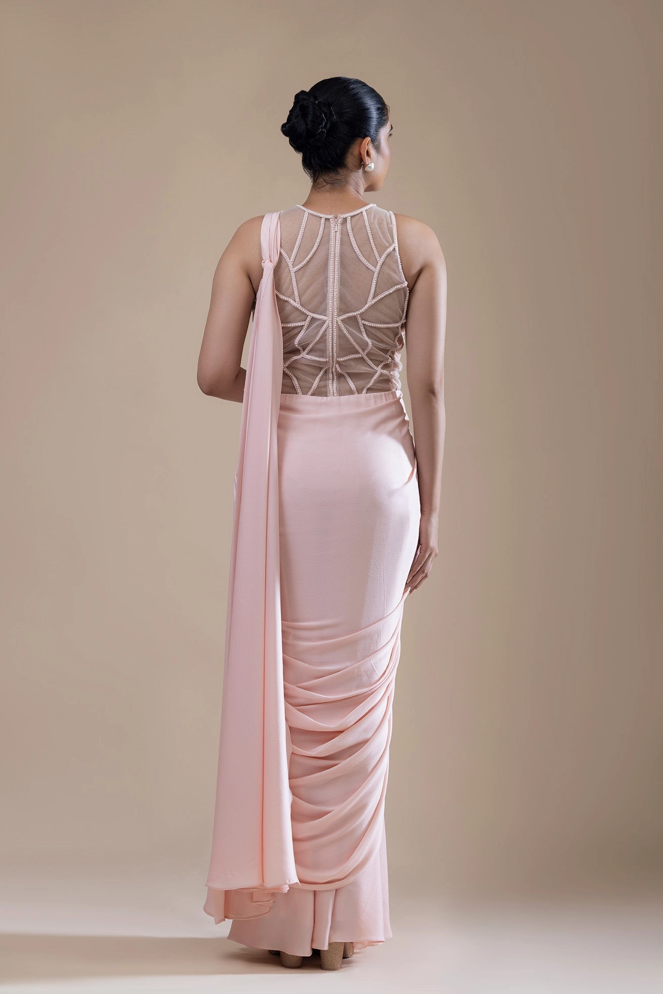 Gleaming Peach Drape Saree