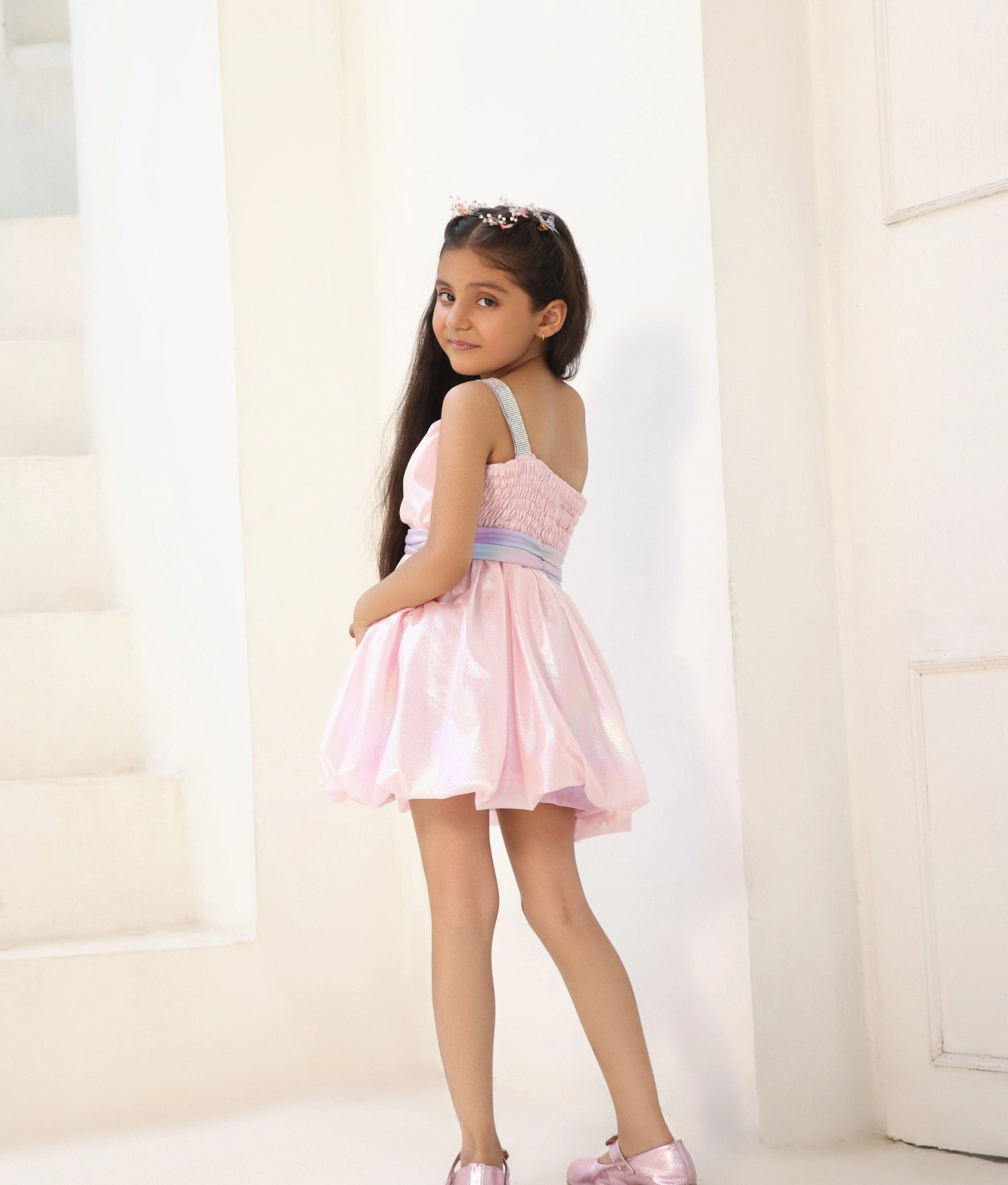 Glimmering Pink & Lilac Frock for Girls