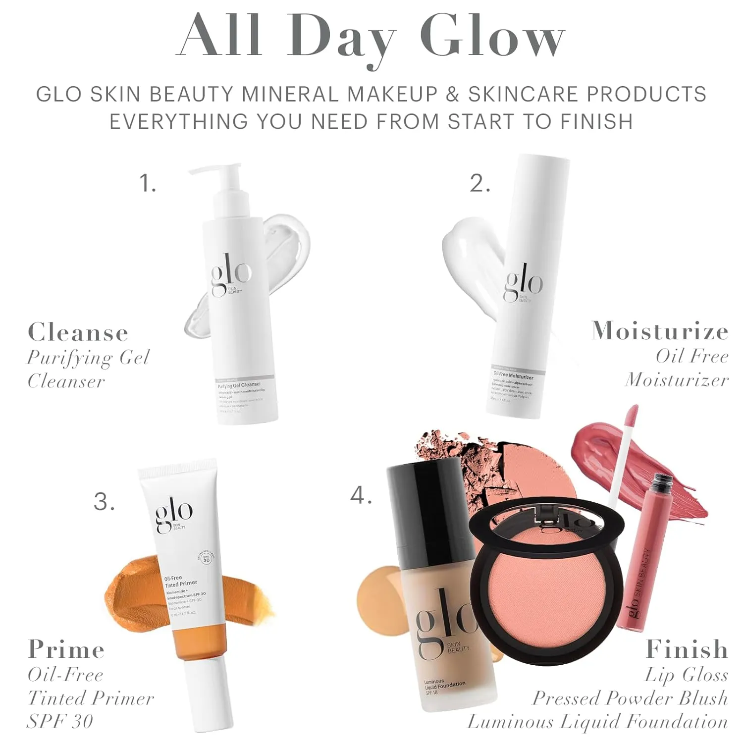Glo Skin Beauty Luminous Liquid Mineral Foundation Makeup with SPF 18 (Almond) - Improves Uneven Skin Tone, Smooths & Corrects Imperfections, Sheer to Medium Coverage, Dewy Finish