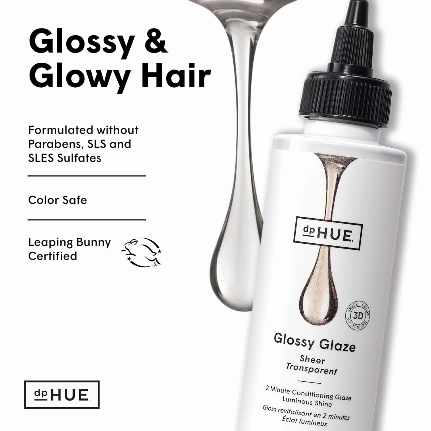 Glossy Glaze, Sheer - 4 Fl Oz - In-Shower Conditioning Glaze for Luminous Shine - Paraben, SLS & SLES Sulfate Free - Leaping Bunny Certified