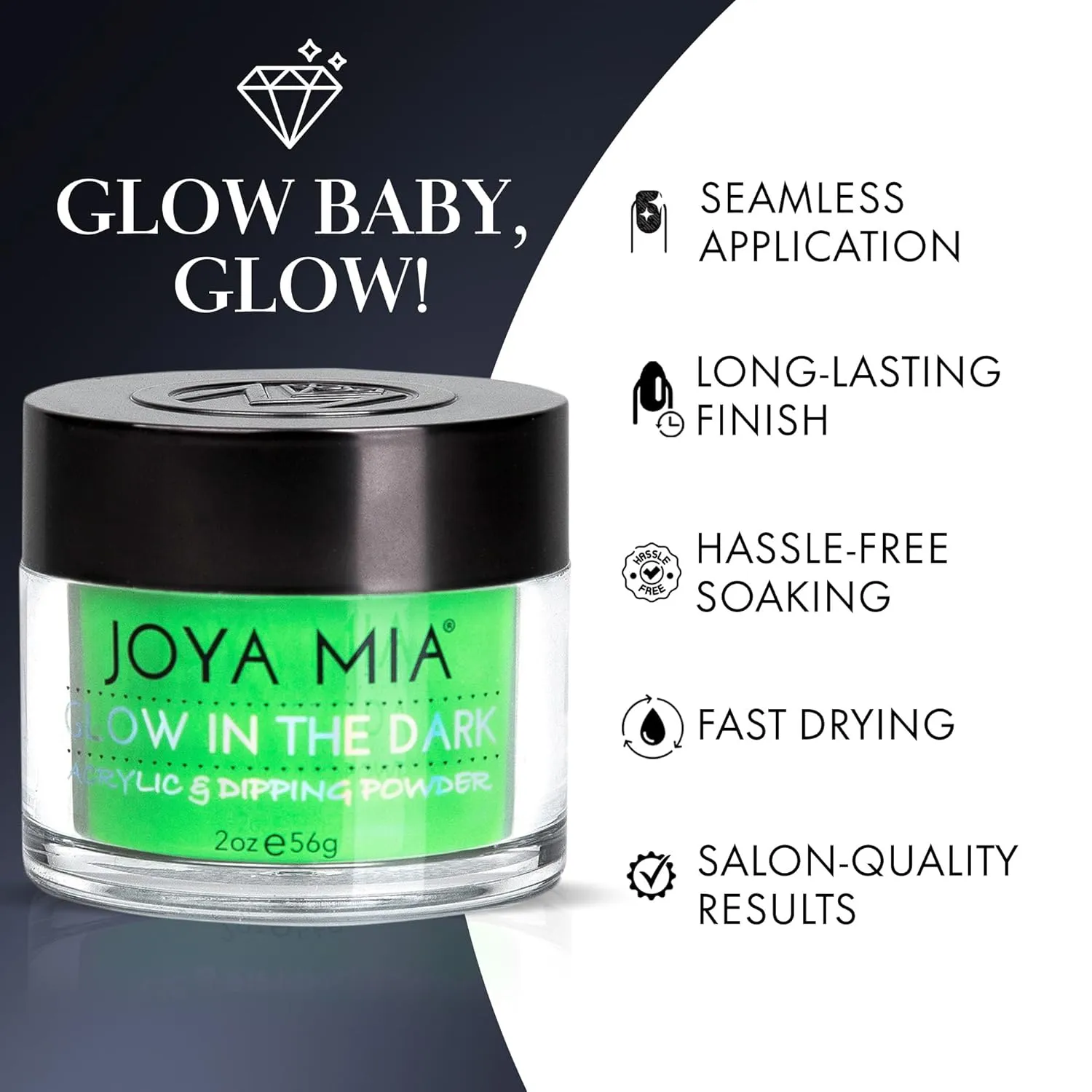 Glow-in-the-Dark Acrylic & Dipping Powder – Premium Nail Powder for Flawless Enhancements, Available in 12 Colors, 2 oz (DPGW-3) – Joya Mia