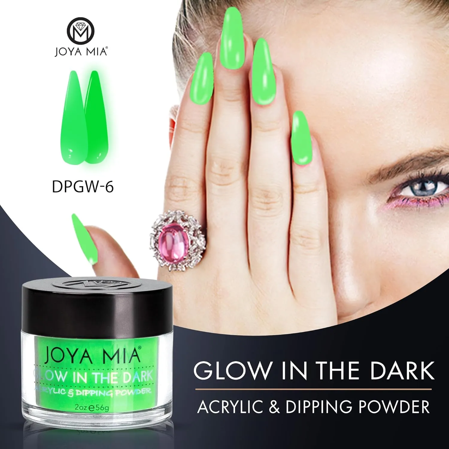 Glow-in-the-Dark Acrylic & Dipping Powder – Premium Nail Powder for Flawless Enhancements, Available in 12 Colors, 2 oz (DPGW-3) – Joya Mia