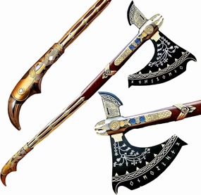 God of War Leviathan Axe Replica, Viking Battle Axe, Scandinavian Celtic Design, Cosplay Prop,Costume Axe W/Free Table Stand