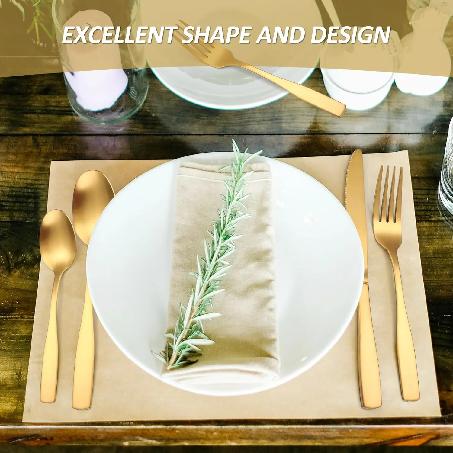 Gold Matte Silverware Set Service for 8,40 Piece Flatware set,18/0 Stainless Steel Utensils Set,Cutlery Utensils Tableware Forks Knives Spoon Dishwasher Safe Modern Flatware Set for Daily Home