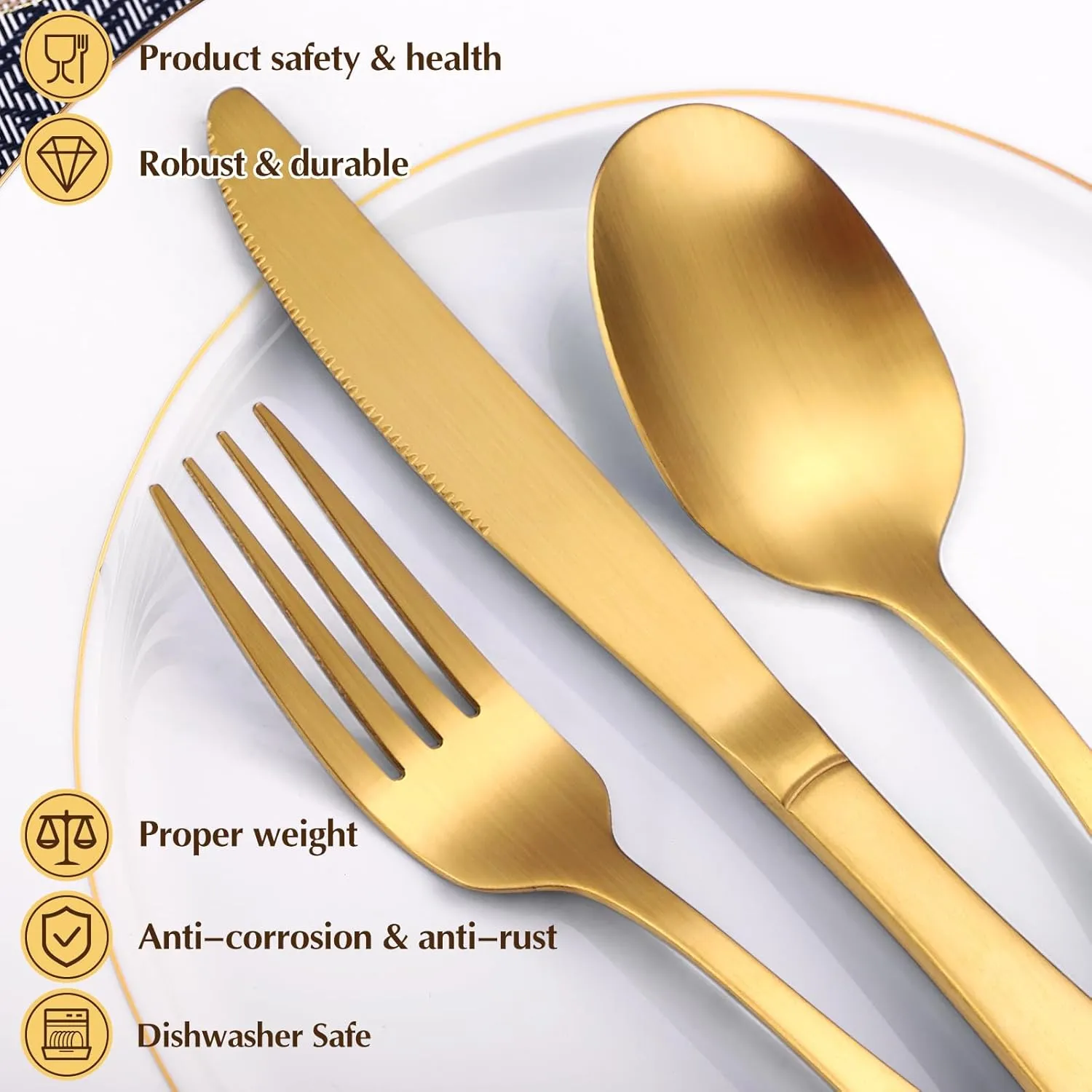 Gold Matte Silverware Set Service for 8,40 Piece Flatware set,18/0 Stainless Steel Utensils Set,Cutlery Utensils Tableware Forks Knives Spoon Dishwasher Safe Modern Flatware Set for Daily Home