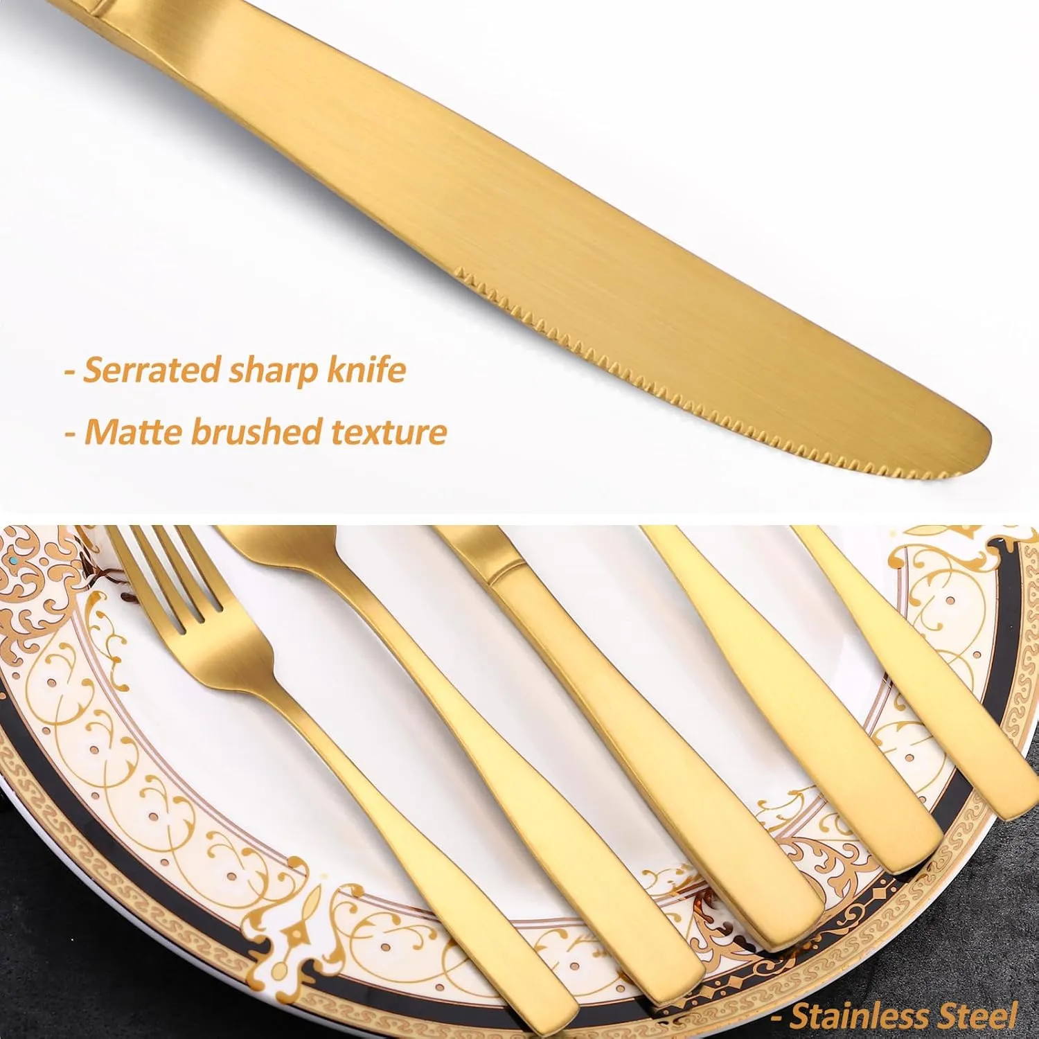 Gold Matte Silverware Set Service for 8,40 Piece Flatware set,18/0 Stainless Steel Utensils Set,Cutlery Utensils Tableware Forks Knives Spoon Dishwasher Safe Modern Flatware Set for Daily Home