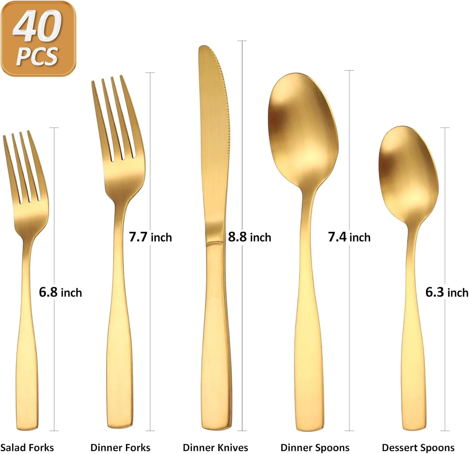 Gold Matte Silverware Set Service for 8,40 Piece Flatware set,18/0 Stainless Steel Utensils Set,Cutlery Utensils Tableware Forks Knives Spoon Dishwasher Safe Modern Flatware Set for Daily Home