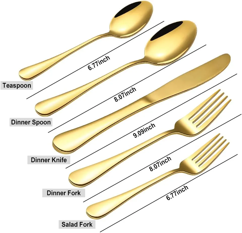 Gold Silverware Flatware Set for 8, 40 Piece Stainless Steel Cutlery Set With Titanium Golden Plated, Tableware Kitchen Utensil Include Spoons, Forks, Knives, Mirror Polished, Dishwasher Safe