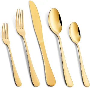 Gold Silverware Set for 12, 60 piece Gold Cutlery Set, Gold Stainless Steel forks Spoons Set, Gold Flatware Set for 12, Golden Kitchen Utensils Set, Home Restaurant Knife Fork Spoon Tableware Set