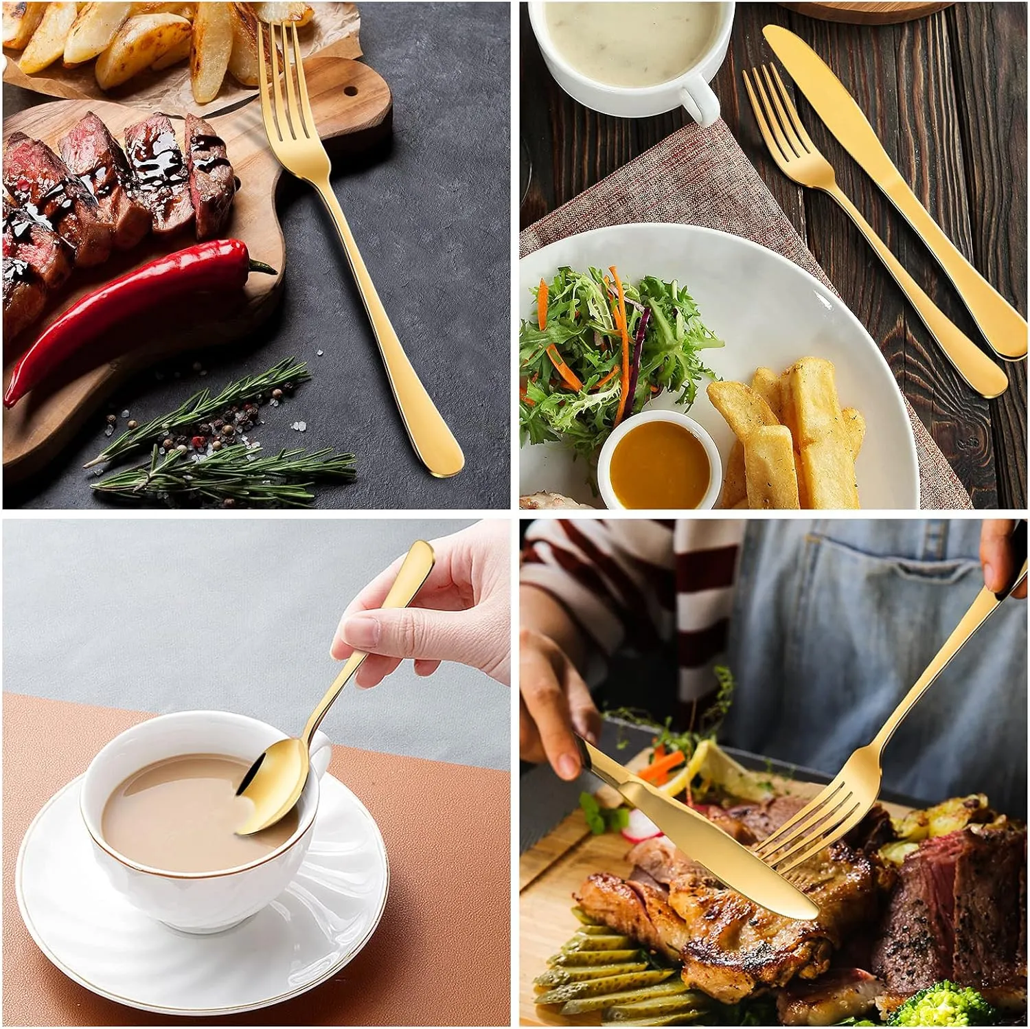 Gold Silverware Set for 12, 60 piece Gold Cutlery Set, Gold Stainless Steel forks Spoons Set, Gold Flatware Set for 12, Golden Kitchen Utensils Set, Home Restaurant Knife Fork Spoon Tableware Set